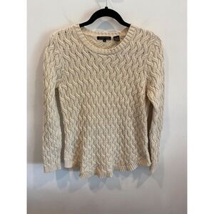 Jeanne Pierre Cream Cable Knit Cotton Sweater Women's Medium Long Sleeve